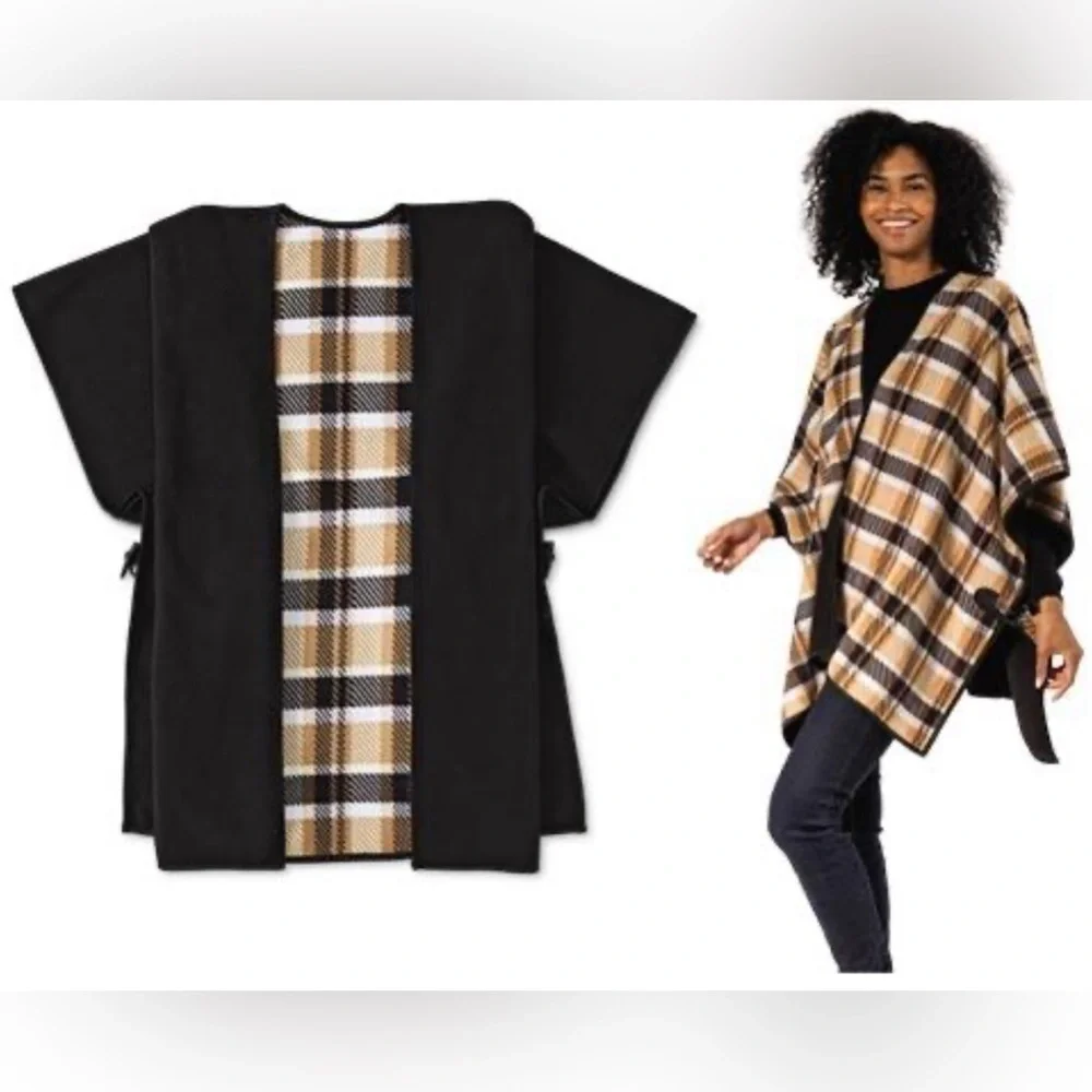 NWT SERRA LADIES PONCHO’S (2pack) Burgundy-soft & Plaid-fleece